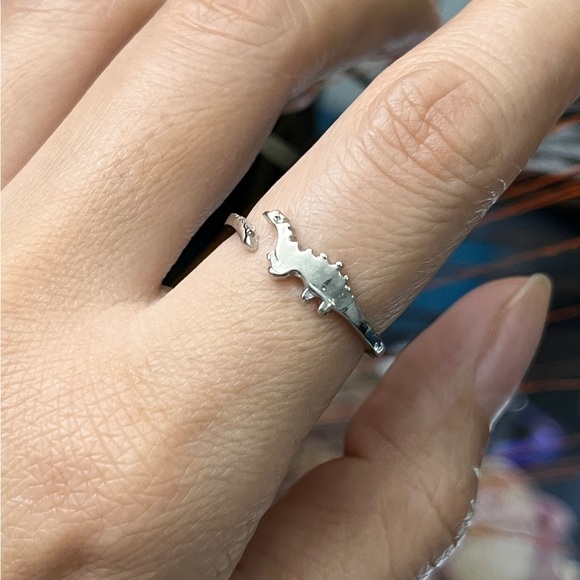 Silver Stegosaurus Dinosaur Chunky Open Ring for Women girls - Picture 2 of 6